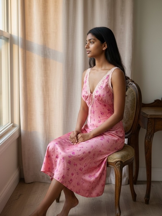 wild fable Dresses & Skirts - wild fable Pink Floral Satin Maxi Slip Dress with Lace Trim